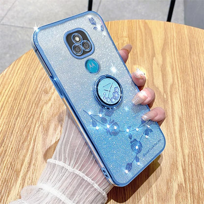 KADEM For Motorola Moto E7 Plus Case Flower Pattern TPU Phone Cover with Ring Kickstand