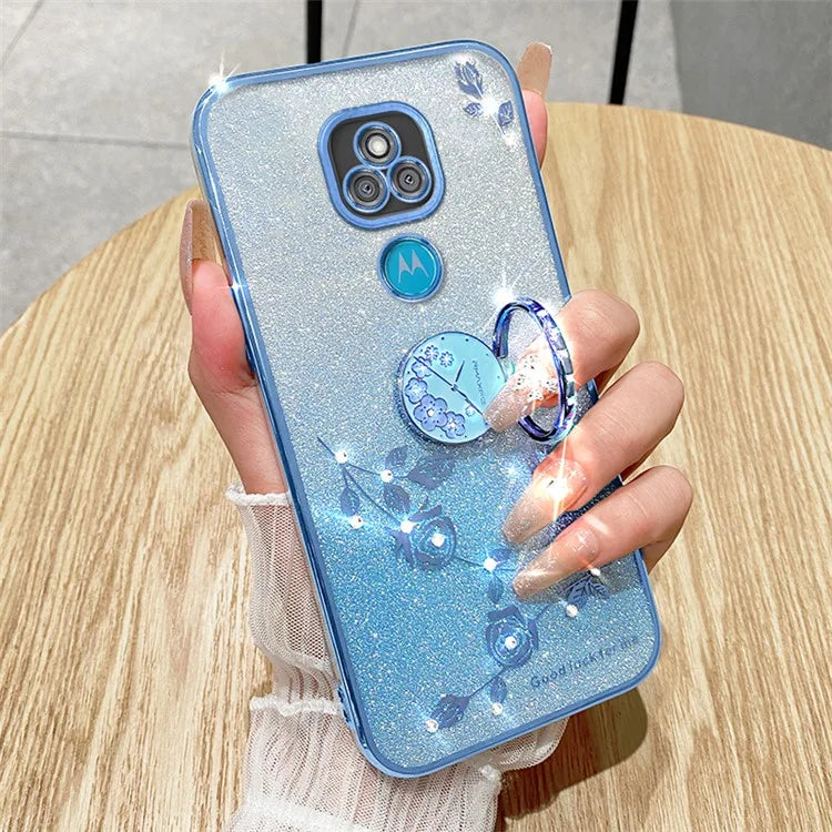 KADEM For Motorola Moto E7 Plus Case Flower Pattern TPU Phone Cover with Ring Kickstand