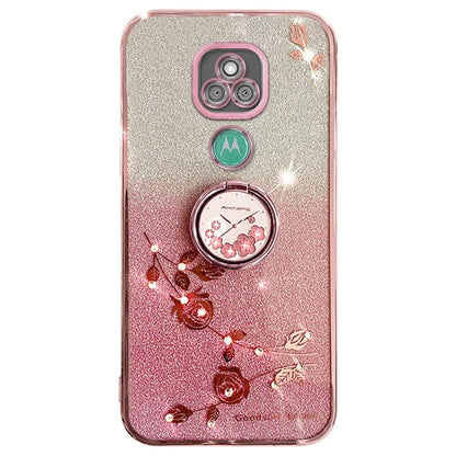 KADEM For Motorola Moto E7 Plus Case Flower Pattern TPU Phone Cover with Ring Kickstand