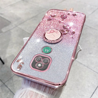 KADEM For Motorola Moto E7 Plus Case Flower Pattern TPU Phone Cover with Ring Kickstand