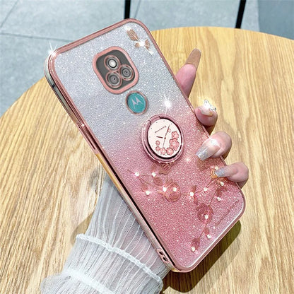 KADEM For Motorola Moto E7 Plus Case Flower Pattern TPU Phone Cover with Ring Kickstand