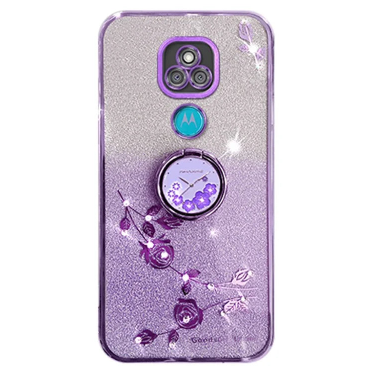 KADEM For Motorola Moto E7 Plus Case Flower Pattern TPU Phone Cover with Ring Kickstand