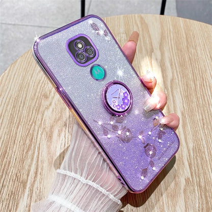 KADEM For Motorola Moto E7 Plus Case Flower Pattern TPU Phone Cover with Ring Kickstand