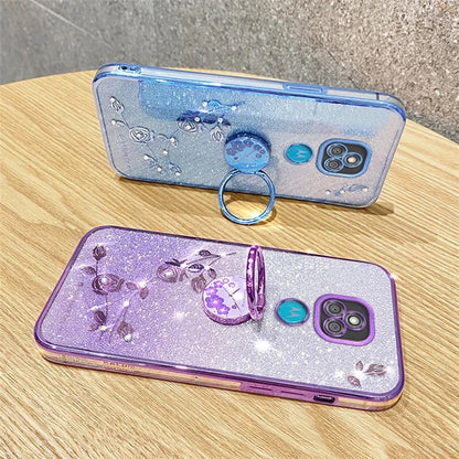 KADEM For Motorola Moto E7 Plus Case Flower Pattern TPU Phone Cover with Ring Kickstand