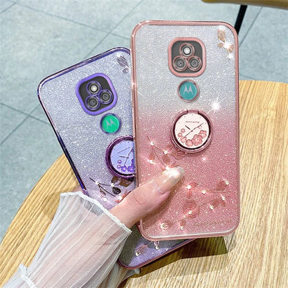 KADEM For Motorola Moto E7 Plus Case Flower Pattern TPU Phone Cover with Ring Kickstand