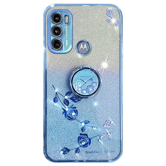 KADEM For Motorola Moto G60 / G40 Fusion Cover Flower Pattern Ring Kickstand TPU Phone Case
