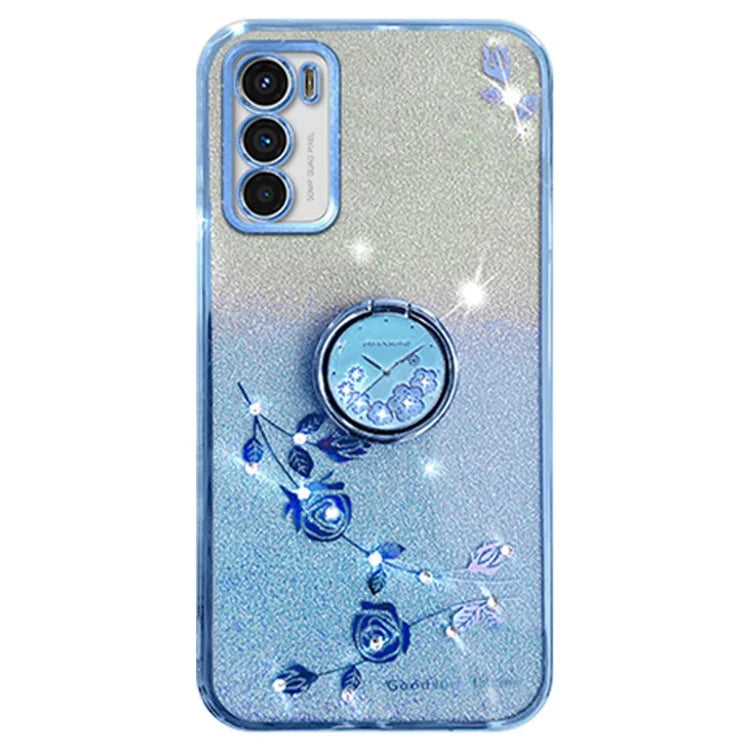 KADEM For Motorola Moto G42 4G TPU Cover Ring Kickstand Glitter Phone Back Case