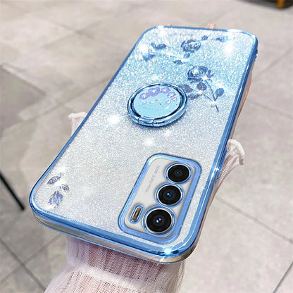 KADEM For Motorola Moto G42 4G TPU Cover Ring Kickstand Glitter Phone Back Case