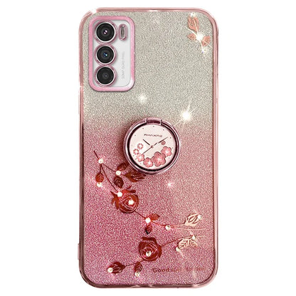 KADEM For Motorola Moto G42 4G TPU Cover Ring Kickstand Glitter Phone Back Case