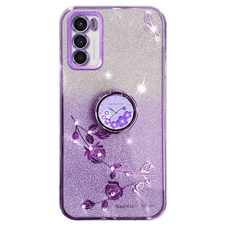 KADEM For Motorola Moto G42 4G TPU Cover Ring Kickstand Glitter Phone Back Case