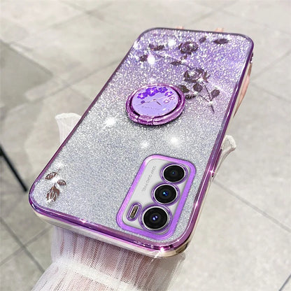 KADEM For Motorola Moto G42 4G TPU Cover Ring Kickstand Glitter Phone Back Case