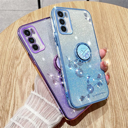 KADEM For Motorola Moto G42 4G TPU Cover Ring Kickstand Glitter Phone Back Case