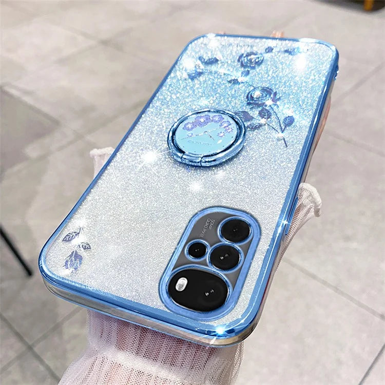 KADEM For Motorola Moto G22 Case Ring Kickstand Flower Pattern TPU Phone Cover