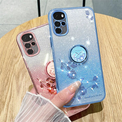 KADEM For Motorola Moto G22 Case Ring Kickstand Flower Pattern TPU Phone Cover