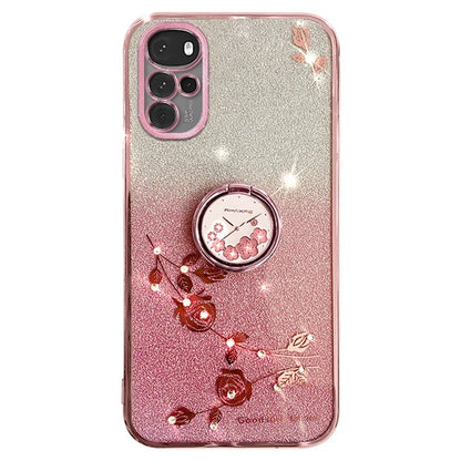 KADEM For Motorola Moto G22 Case Ring Kickstand Flower Pattern TPU Phone Cover