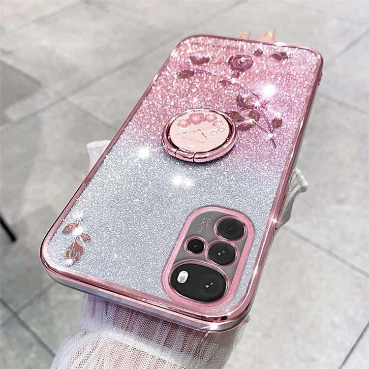 KADEM For Motorola Moto G22 Case Ring Kickstand Flower Pattern TPU Phone Cover