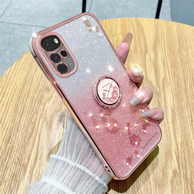 KADEM For Motorola Moto G22 Case Ring Kickstand Flower Pattern TPU Phone Cover