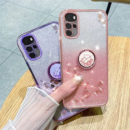 KADEM For Motorola Moto G22 Case Ring Kickstand Flower Pattern TPU Phone Cover