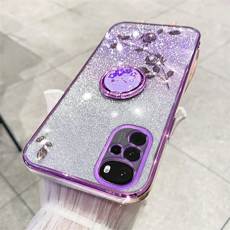 KADEM For Motorola Moto G22 Case Ring Kickstand Flower Pattern TPU Phone Cover