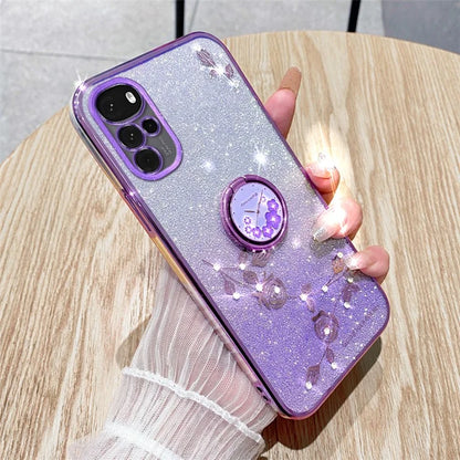 KADEM For Motorola Moto G22 Case Ring Kickstand Flower Pattern TPU Phone Cover