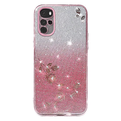 KADEM For Motorola Moto G22 Case Glitter Rhinestone Flower Phone Cover with Strap