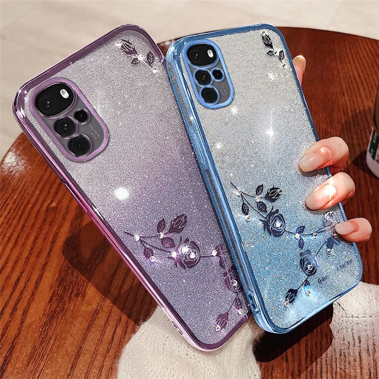 KADEM For Motorola Moto G22 Case Glitter Rhinestone Flower Phone Cover with Strap