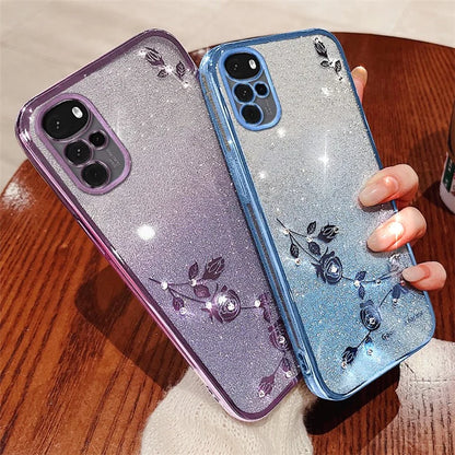 KADEM For Motorola Moto G22 Case Glitter Rhinestone Flower Phone Cover with Strap