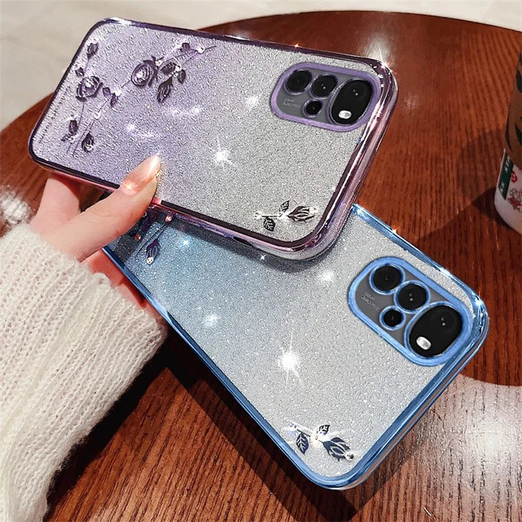 KADEM For Motorola Moto G22 Case Glitter Rhinestone Flower Phone Cover with Strap