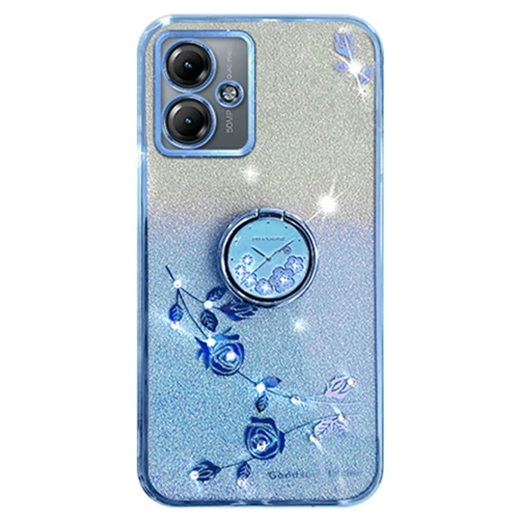 KADEM For Motorola Moto G14 4G Case Ring Kickstand Gradient Glitter TPU Phone Cover
