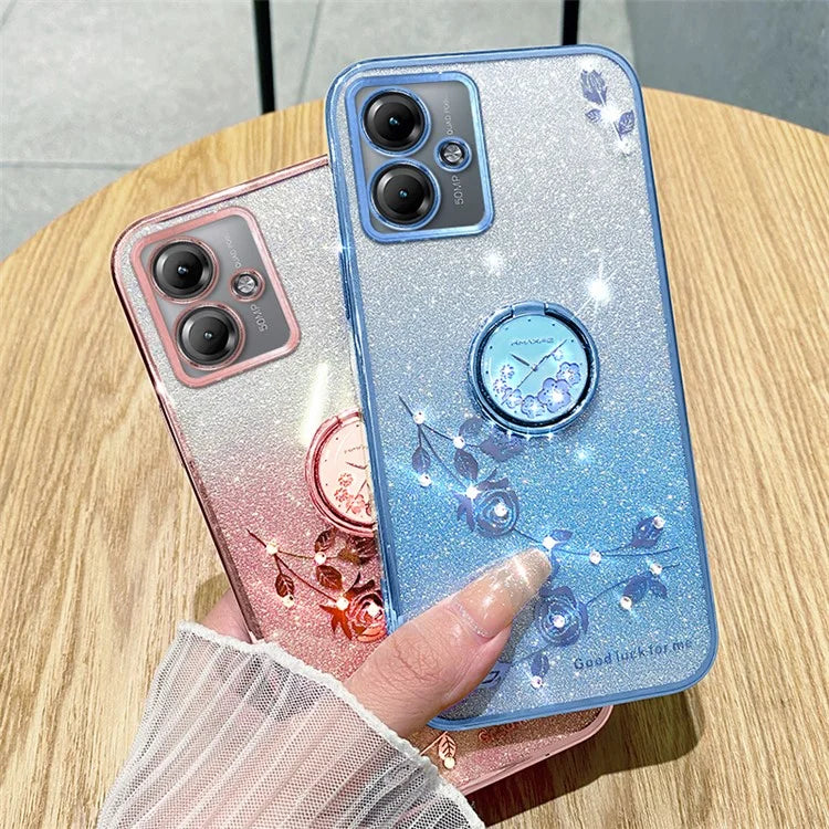 KADEM For Motorola Moto G14 4G Case Ring Kickstand Gradient Glitter TPU Phone Cover