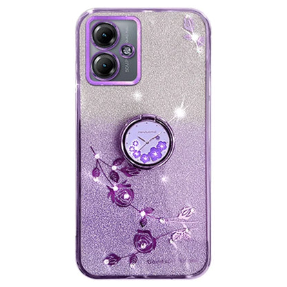 KADEM For Motorola Moto G14 4G Case Ring Kickstand Gradient Glitter TPU Phone Cover