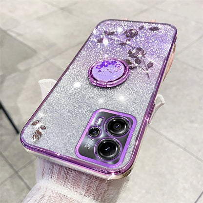 KADEM For Motorola Moto G14 4G Case Ring Kickstand Gradient Glitter TPU Phone Cover