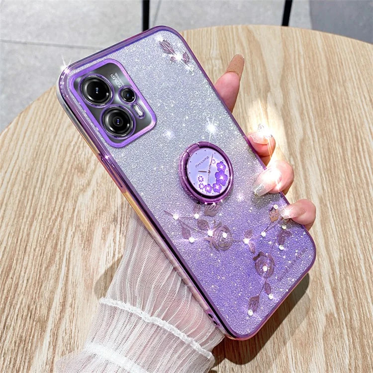 KADEM For Motorola Moto G14 4G Case Ring Kickstand Gradient Glitter TPU Phone Cover