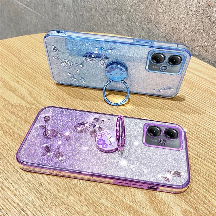 KADEM For Motorola Moto G14 4G Case Ring Kickstand Gradient Glitter TPU Phone Cover
