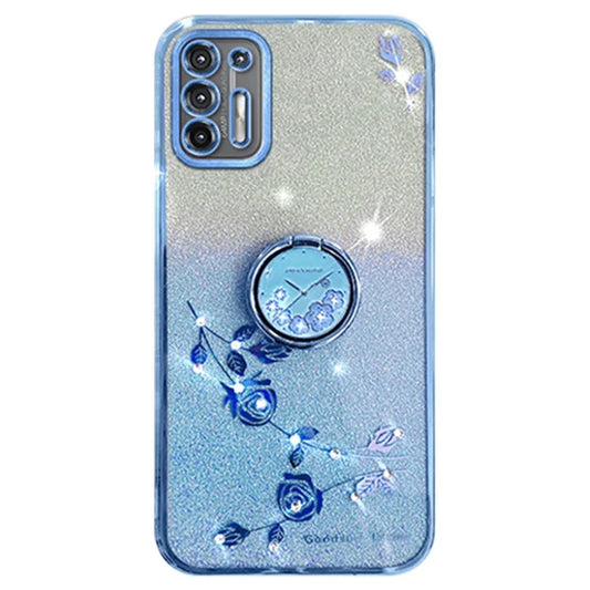 KADEM For Motorola Moto G9 Plus Case Flower Decor Ring Kickstand TPU Phone Cover