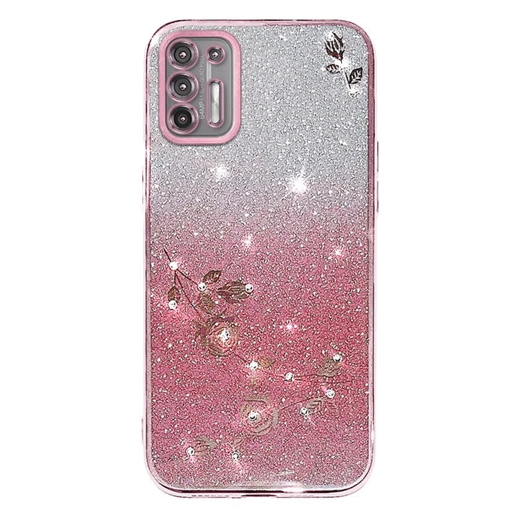 KADEM For Motorola Moto G9 Plus Case Rhinestone Flower Gradient Glitter Phone Cover