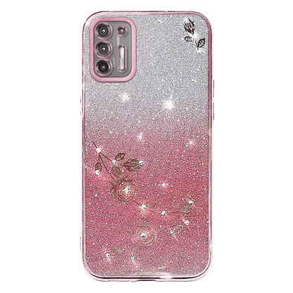 KADEM For Motorola Moto G9 Plus Case Rhinestone Flower Gradient Glitter Phone Cover