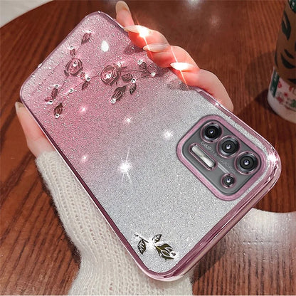 KADEM For Motorola Moto G9 Plus Case Rhinestone Flower Gradient Glitter Phone Cover