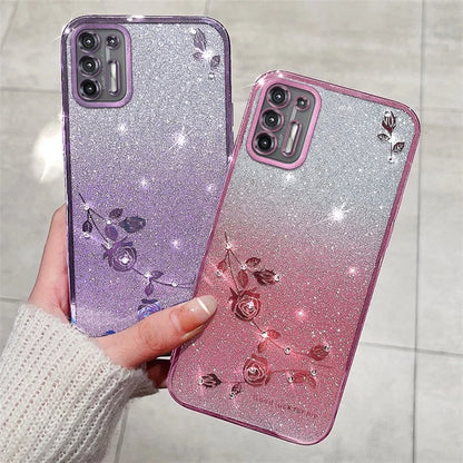 KADEM For Motorola Moto G9 Plus Case Rhinestone Flower Gradient Glitter Phone Cover