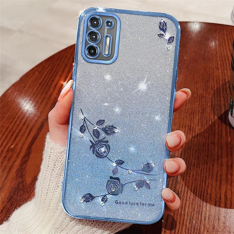 KADEM For Motorola Moto G9 Plus Case Rhinestone Flower Gradient Glitter Phone Cover