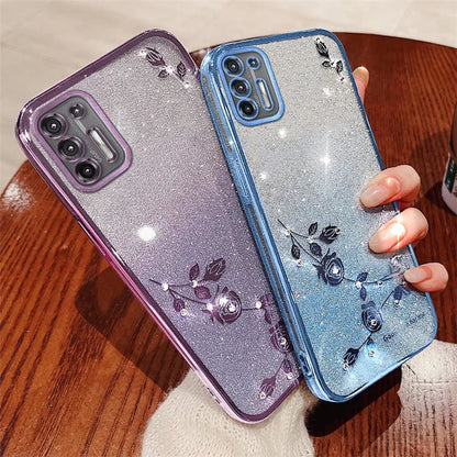 KADEM For Motorola Moto G9 Plus Case Rhinestone Flower Gradient Glitter Phone Cover