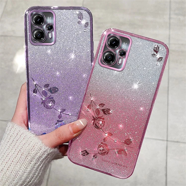 KADEM For Motorola Moto G13 4G / G23 4G Case Rhinestone Flower Gradient TPU Phone Cover