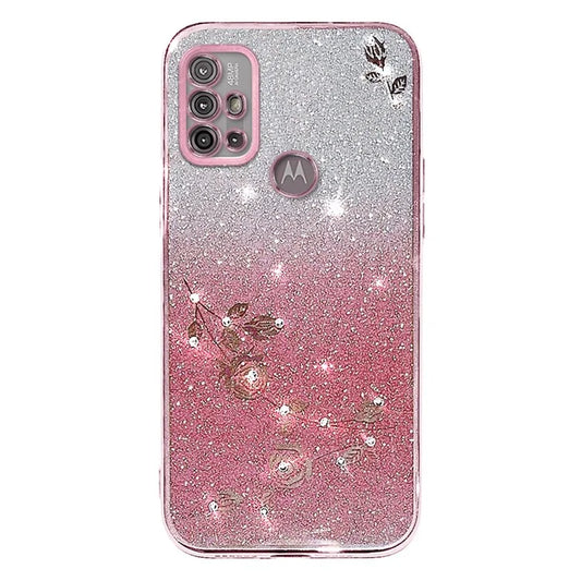 KADEM For Motorola Moto G10 / G20 / G30 Case Glitter Sparkly TPU Rhinestone Flower Phone Cover