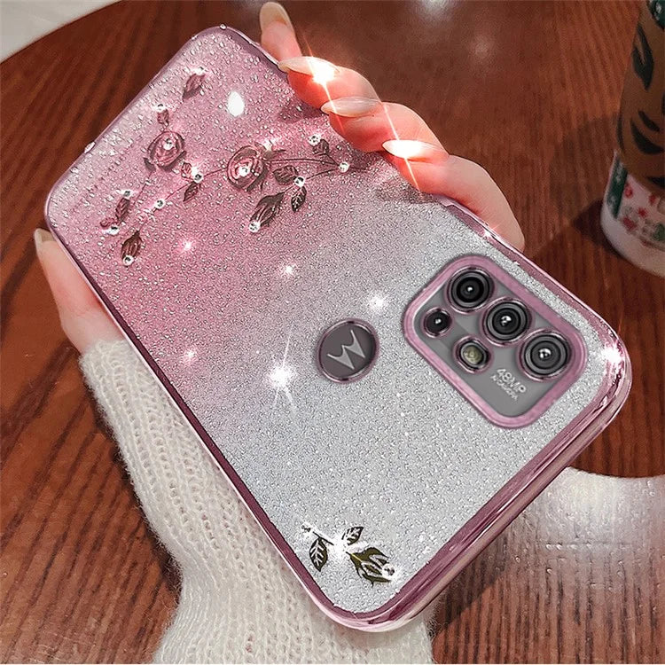 KADEM For Motorola Moto G10 / G20 / G30 Case Glitter Sparkly TPU Rhinestone Flower Phone Cover