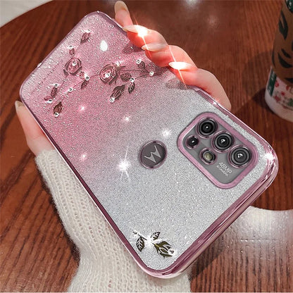 KADEM For Motorola Moto G10 / G20 / G30 Case Glitter Sparkly TPU Rhinestone Flower Phone Cover