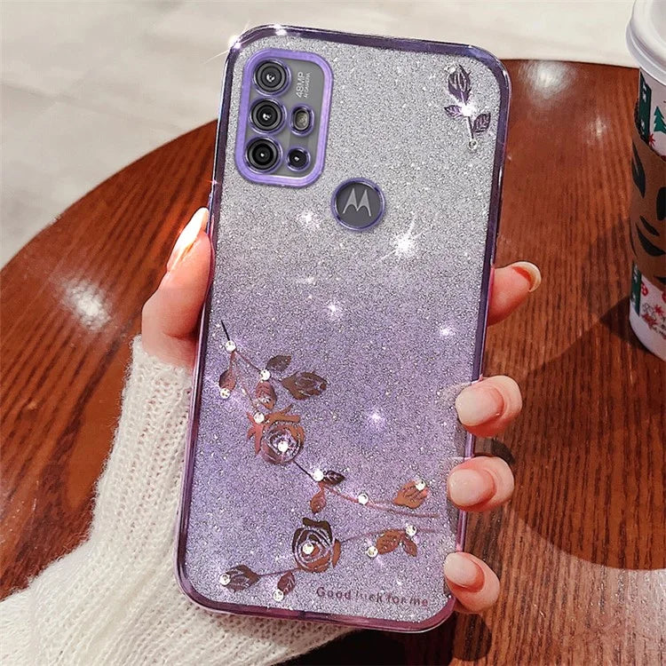 KADEM For Motorola Moto G10 / G20 / G30 Case Glitter Sparkly TPU Rhinestone Flower Phone Cover