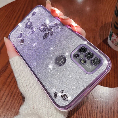 KADEM For Motorola Moto G10 / G20 / G30 Case Glitter Sparkly TPU Rhinestone Flower Phone Cover