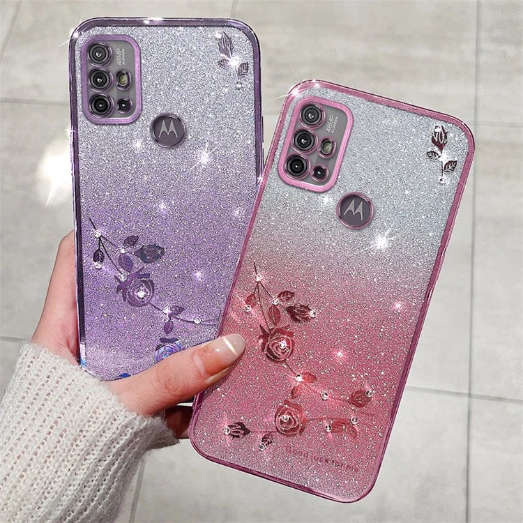 KADEM For Motorola Moto G10 / G20 / G30 Case Glitter Sparkly TPU Rhinestone Flower Phone Cover
