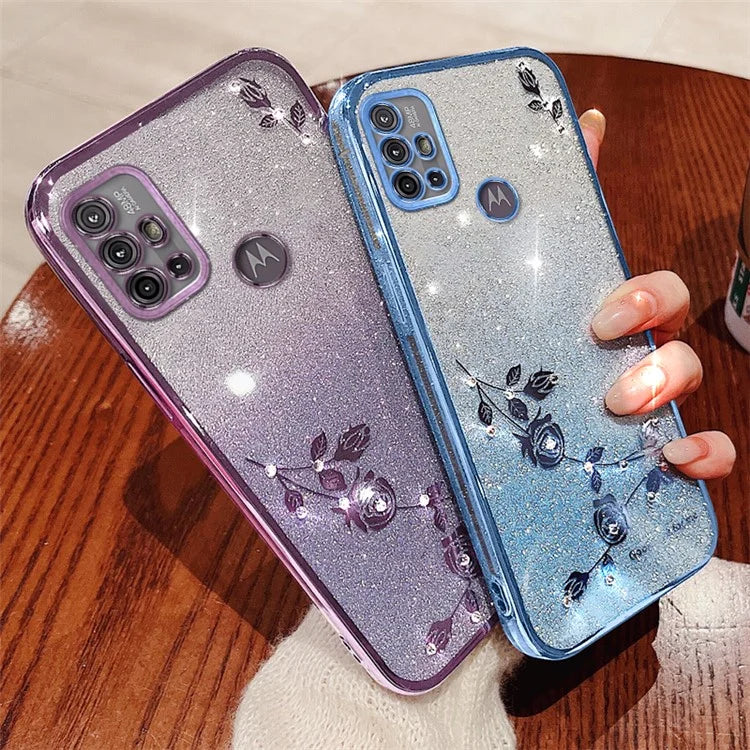 KADEM For Motorola Moto G10 / G20 / G30 Case Glitter Sparkly TPU Rhinestone Flower Phone Cover