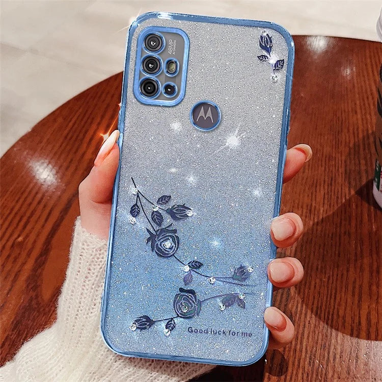 KADEM For Motorola Moto G10 / G20 / G30 Case Glitter Sparkly TPU Rhinestone Flower Phone Cover